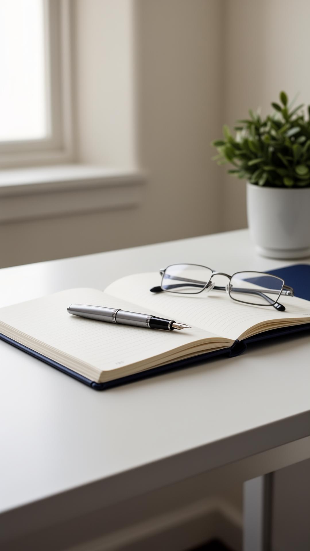 Scrivania clinica con quaderno e penna